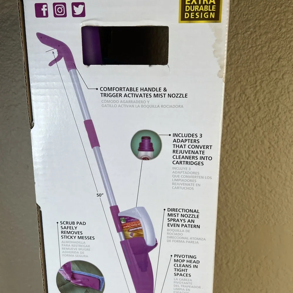 New- Rejuvenate Click N Clean Multi-Surface Microfiber Spray Mop & Grout Brush